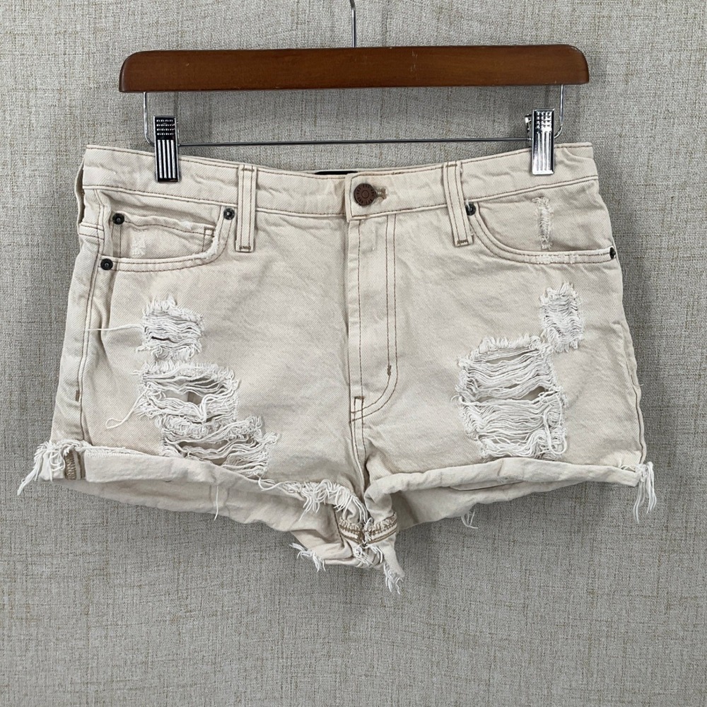 BDG Denim Shorts Womens 28 Cream Girlfriend High Rise Distressed Boho Summer Y2K